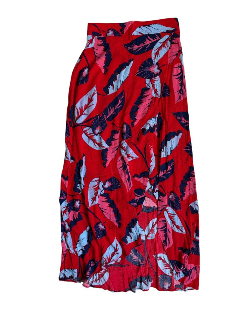 Express Floral Faux Wrap Skirt (Red & Blue Leaf Print) - XS